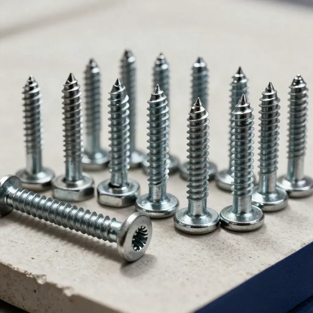 Rack screws, cage nuts, and a cable comb arranged in a precise macro still life.
