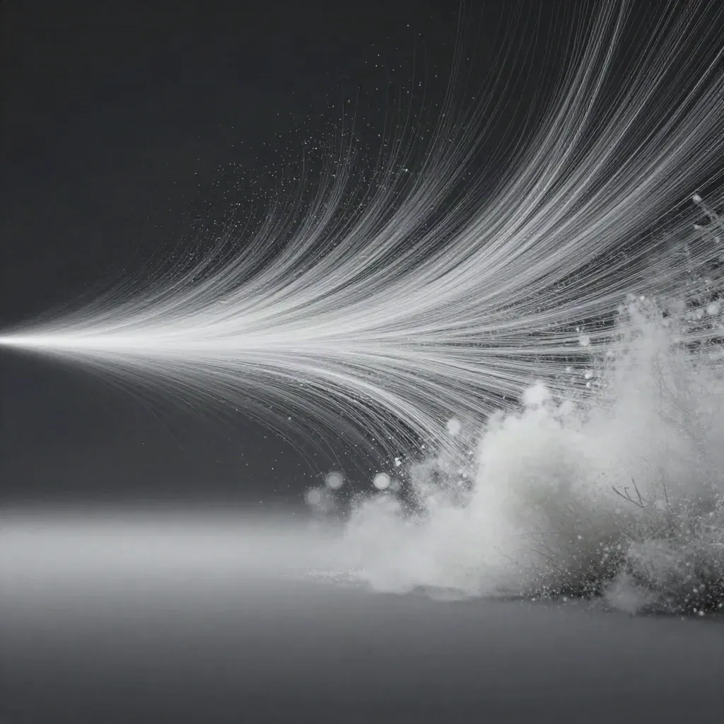 Silver filaments converge in a dark graphite void with a soft white bloom.